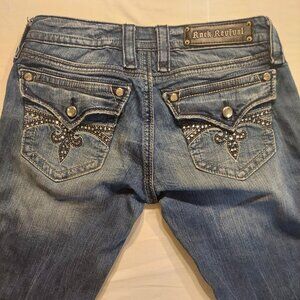 Rock Revival Sara Skinny Jeans Women’s 27 Flap Pocket Rhinestone Distressed